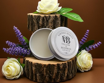 Bálsamo labial: cera de abejas con sebo, hecho a mano, sin fragancia, nutritivo