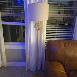 Gold Rattan Glass Floor Lamp, Boho Standing Lamp with Rotary Switch, 61.5&quot; Tall Farmhouse Lamp for Living Room Bedroom Office (No Bulb)