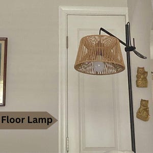 Arc Floor Lamp with Remote, Boho Rattan Standing Lamp with Dimmable LED Bulb, 3 Color Temperatures, Tall Lamp for Living Room or Bedroom