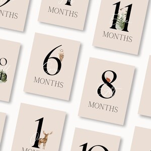 Set stampabile "Woodland Baby Milestone" - 14 biglietti - Regalo per baby shower - Download immediato del PDF