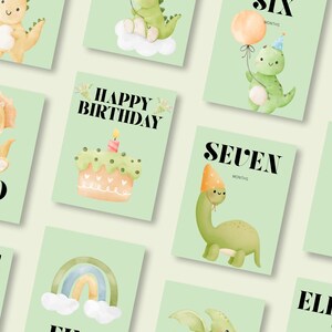 Tarjetas de hitos del bebé – Tema de dinosaurios / Accesorios imprimibles mensuales para fotos de bebé