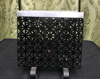 Vintage 1960s 1970s Black Metal Napkin Holder or Letter Holder X Pattern MCM Kitchen Office Home Decor