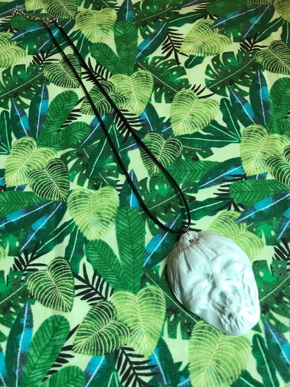 Shrunken Head Tiki Necklace Handmade Hand Poured Red Resin Halloween Oddities Spooky Retro Style