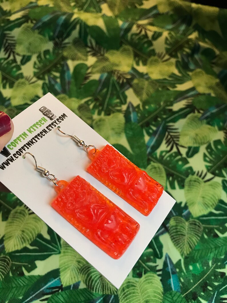 Tiki Dangle Earrings Orange Resin Pinup Retro Inspired Tropical Accessory Free Ship