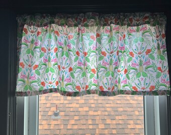 Ready to Ship* Handmade Pink Flamingo Pineapples Hibiscus Flowers Window Valance Kitsch Kitschy Retro Tropical Home Decor
