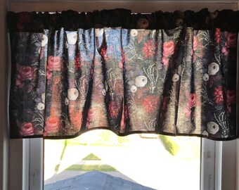 Ready to Ship* Skeleton Hands Spider Webs Rose Flower Halloween 40" width Window Valance Goth Gothic Spooky Home Decor