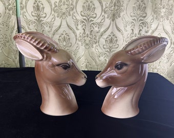 Beautiful Vintage 1950s 1960s Set of Two Gazelle Vases by Royal Copley Home Decor MCM Retro Whimsical Cottage Woodland