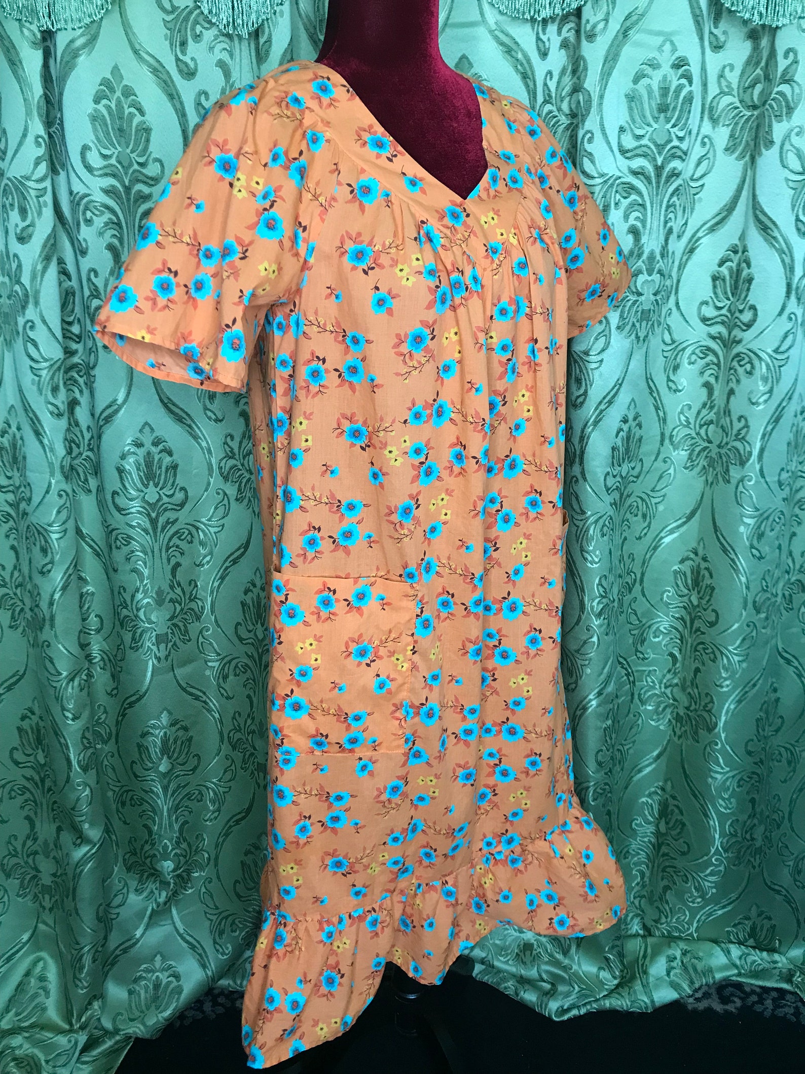 Orange & Blue Floral Muumuu Dress by Anthony Richards Petite | Etsy