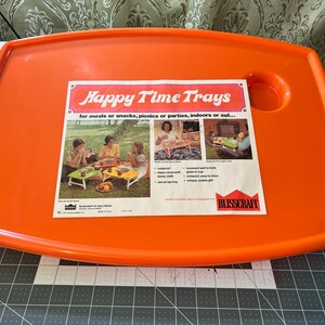 Deadstock Vintage 1960s 1970s Orange Happy Times Trays Blisscraft of Hollywood Plastic Bed Breakfast Serving Snack Tray Retro MCM