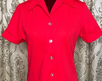 Vintage 1970s Red Button Up Collar Shirt by Smartique Small/Medium Retro Style Versatile Closet Staple!