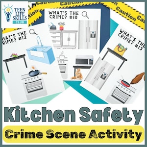 Kitchen Safety Crime Scene Worksheets for Teen Life Skills