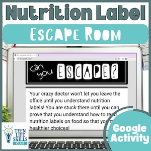 Digital Escape Room Nutrition Activity - Teen Life Skills Food Label Digital Escape Room - Homeschool High School