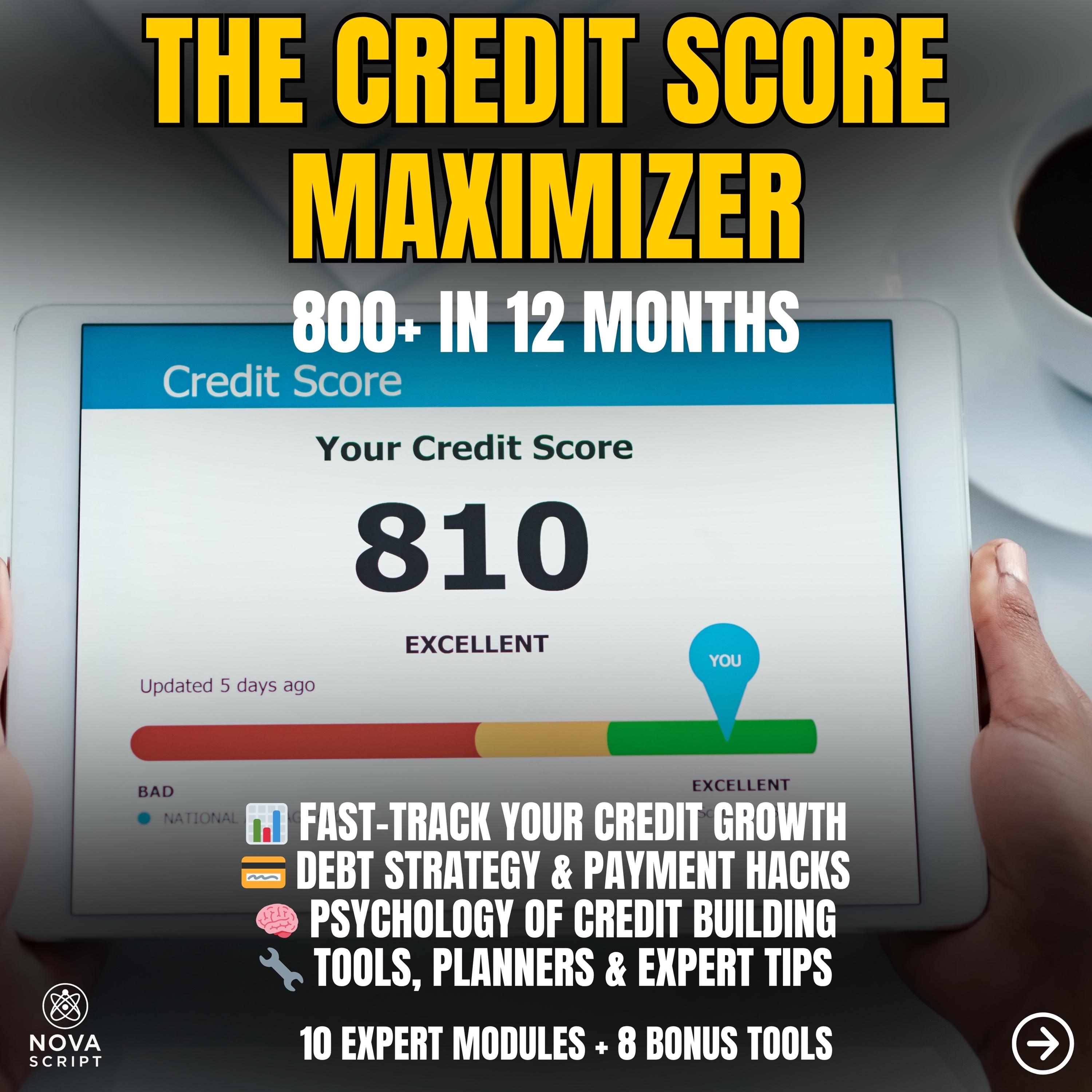 Credit Score Maximizer | 800+ in 12 Months | 10 Modules + 8 Tools | Credit Repair Guide | Digital Download PDF