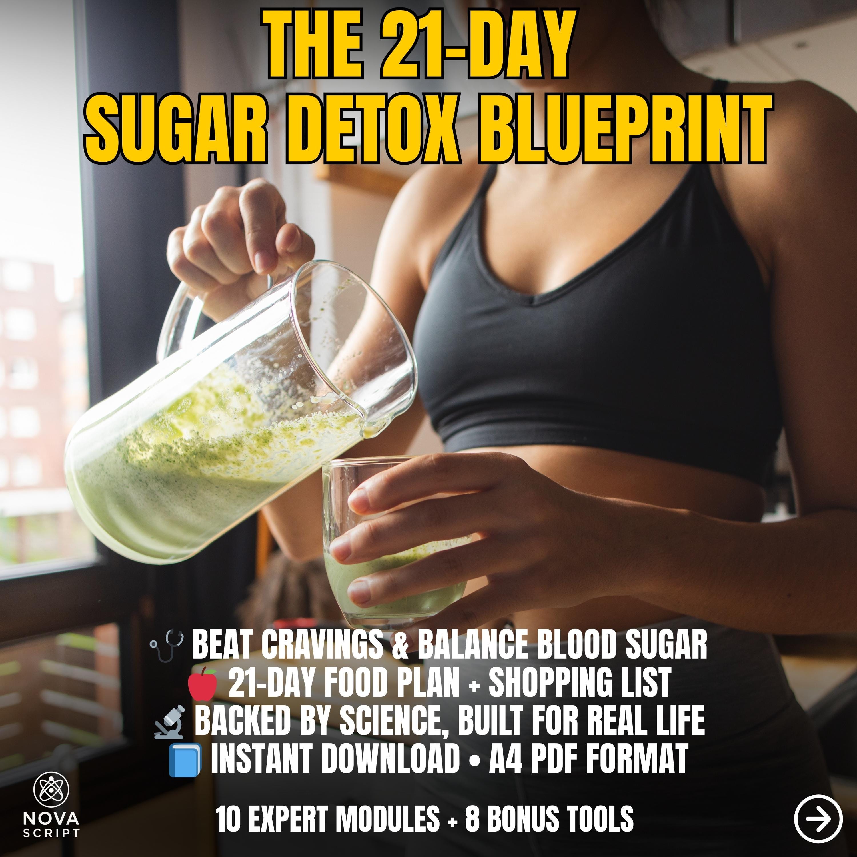 21-Day Sugar Detox Blueprint | 10 Modules + 8 Tools | Meal Plan Shopping List | Blood Sugar Reset Bundle