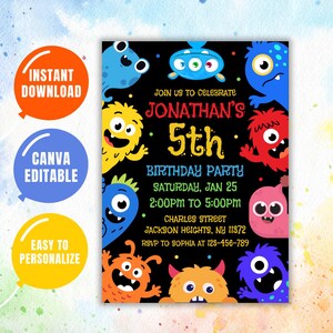 Monster 5th Birthday Invitation: Editable Monster Party Invite (Digital Printable)