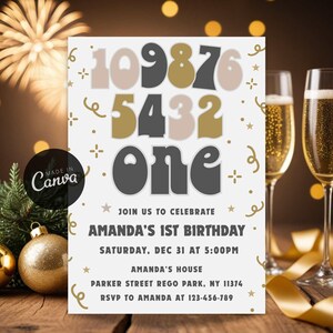 Editable Countdown New Year 1st Birthday Invitation, Countdown Printable Theme Template, Instant Download
