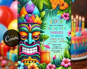 Pineapple Birthday Invitation, Tropical Aloha Luau Party, Hawaiian Party Invite Editable Template, Instant Download