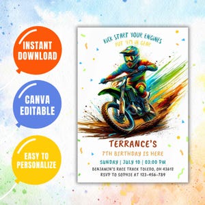 Dirt Bike Birthday Invitation: Motocross Adventure Party (Digital Download, 5x7&quot; Template)
