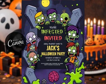 Editable Zombie Birthday Invitation: Halloween Party Template (Digital Download 5x7" PDF, PNG, JPEG Format)