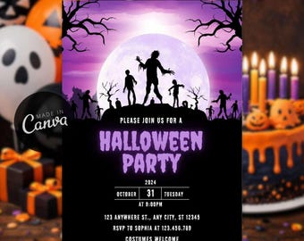 Editable Zombie Birthday Invitation, Spooky Halloween Party Template, Zombies Invite (Digital Download)