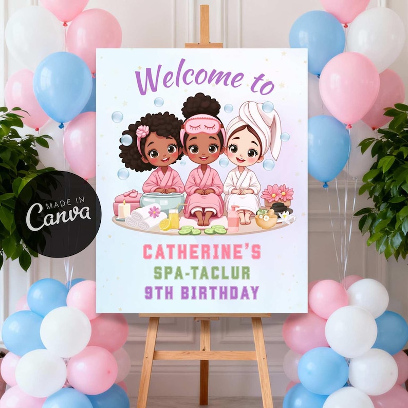 Girls Spa Birthday Welcome Sign, Glam Party Poster (digital Download ...