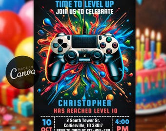 Editable Video Game Birthday Invitation, Gamer Party, Boys Digital Invite (Instant Download)