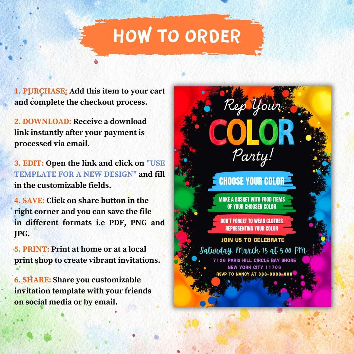 Editable Colour Birthday Invitation, Rainbow Theme Digital Invite ...
