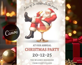 Editable Santa Christmas Cocktail Party Invitation (Digital Download)
