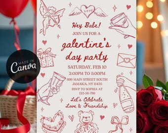 Bewerkbare Galentine's Day-uitnodiging, themasjabloon Valentijnsdag, Galentine's Girls Night digitale uitnodiging, Instant Download