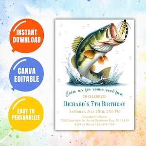 Editable Fishing Birthday Invitation Template, Fishing Birthday Invite, Fish Party Theme invite, Reel in the Fun Invite, Boys Digital Evite