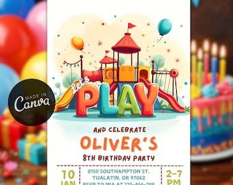 Playground Birthday Invitation, Bounce Jump Soft Play Climb Outdoor Invite, Editable Template (Digital Download)