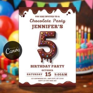Editable Chocolate 5th Birthday Invitation, Sweet Five Party Theme Template (Digital Download)