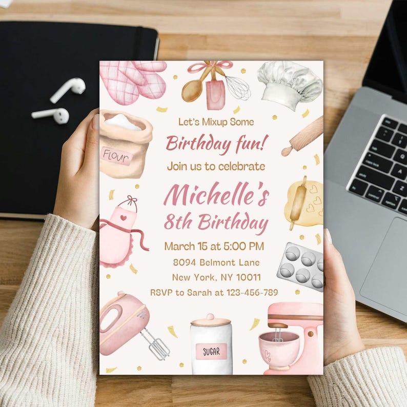 Baking Birthday Party Invitation, Editable Cooking Theme Template ...