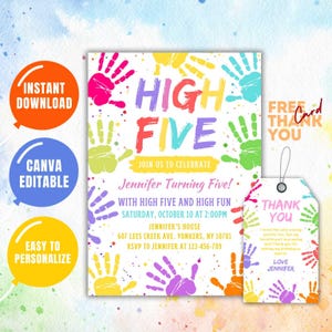 Editable High Five Birthday Invitation: Colorful Painting Party (Canva Template)