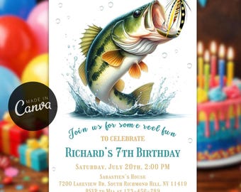 Editable Fishing Birthday Party Invitation, Reel Fun Party Template, Fish Theme Digital Invite