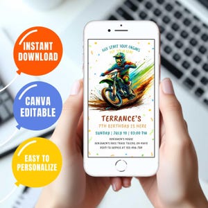Dirt Bike Birthday Invitation: Mobile SMS Evite, Any Age (Editable Template)