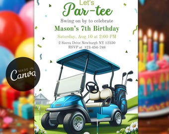 Invito di compleanno modificabile a tema golf, modello per festa di minigolf per bambini e adolescenti (download digitale)