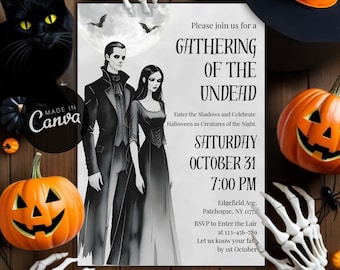 Invito modificabile per la festa di Halloween a tema vampiri: Dracula (biglietto digitale)