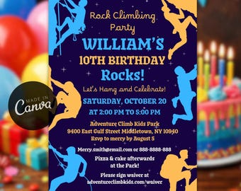 Editable Rock Climbing Birthday Invitation, Boys Mountain Climbing Party Template, Instant Download
