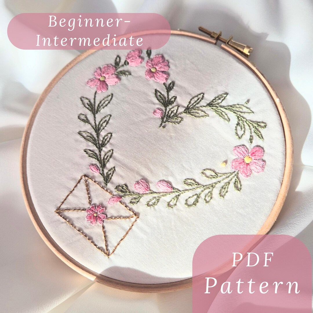 Floral Heart Embroidery Pattern | Wedding Embroidery PDF | Beginner ...