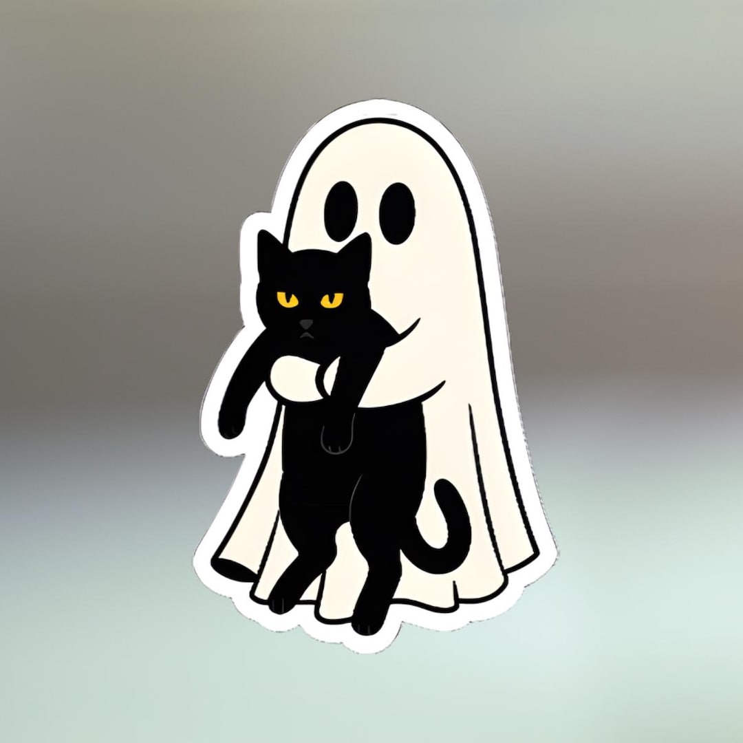 Halloween Ghost & Black Cat Sticker: Waterproof Vinyl Decal - Etsy