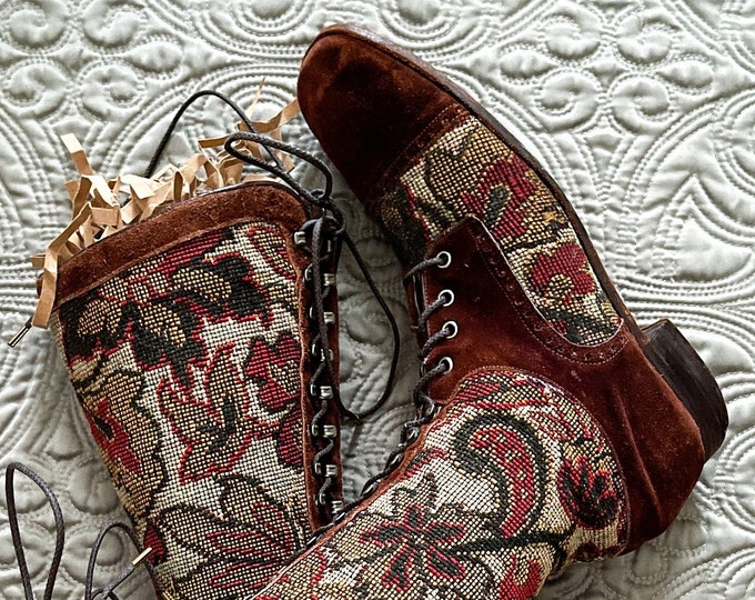 1960's Does Victorian Needlepoint Tapestry Boots MEN'S Etsy