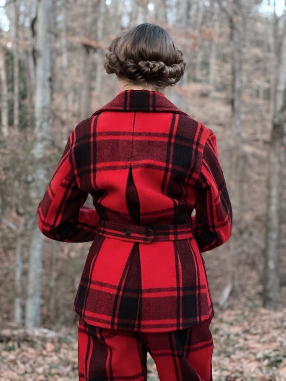 1940's Soo Woolen Mills Red and Black Plaid Wool … - image 4