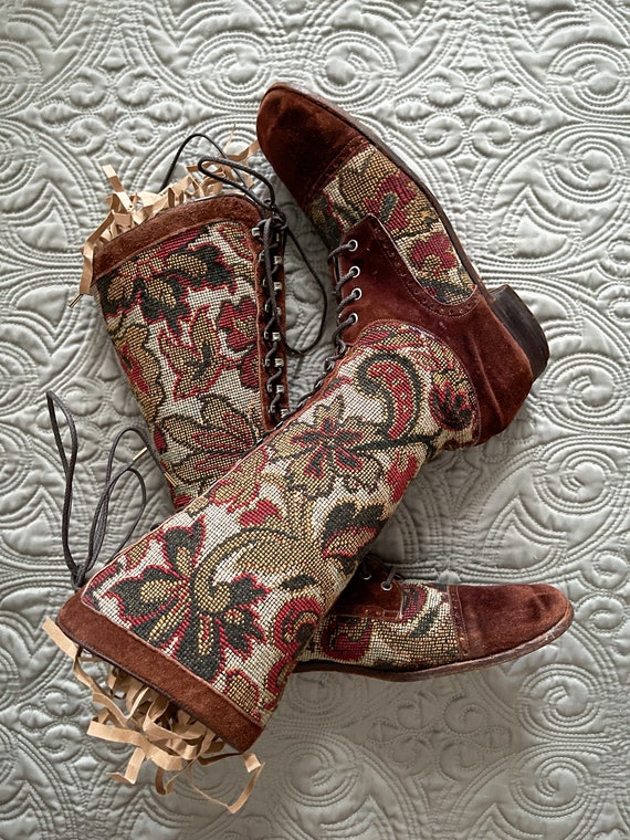 1960's does Victorian Needlepoint Tapestry Boots MEN'… Gem