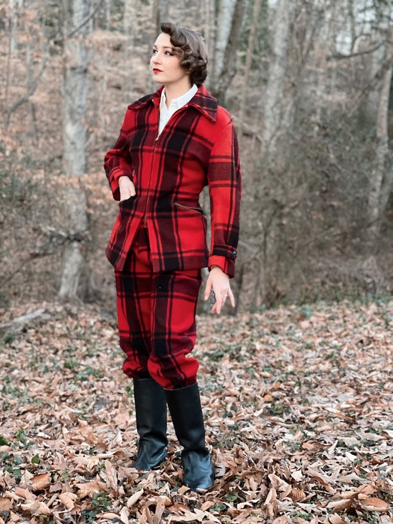 1940's Soo Woolen Mills Red and Black Plaid Wool … - image 2