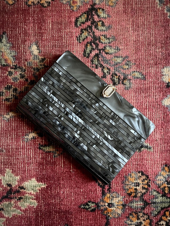 1980's does 1940's Navy Marbled Lucite Flex Clutch