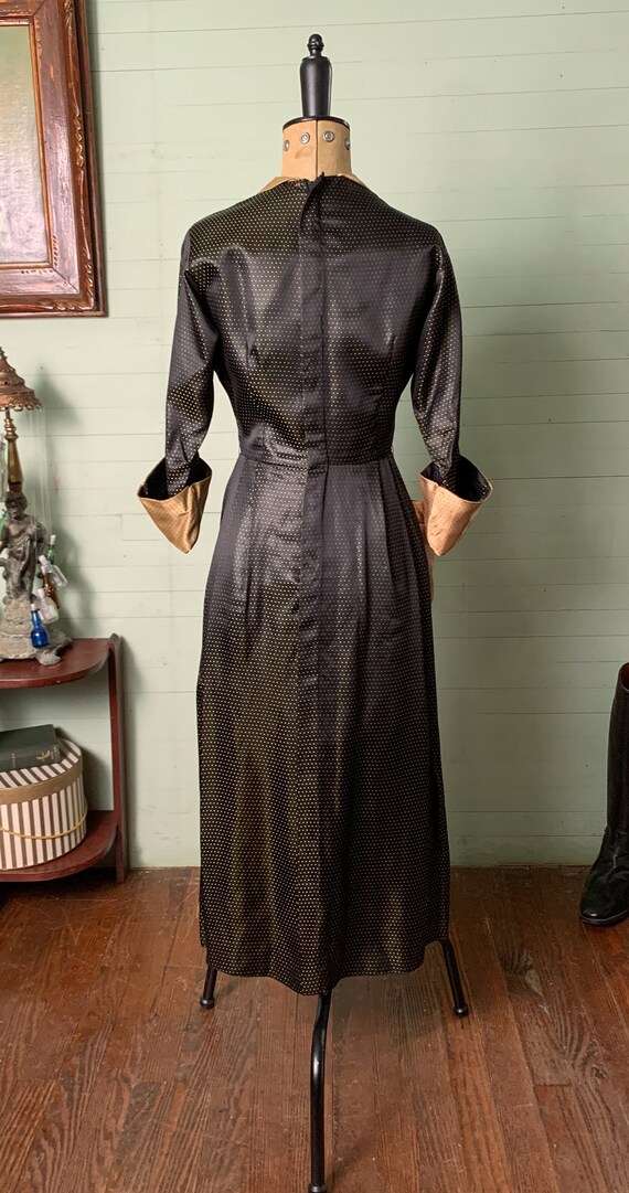1940's Smoking Jacket Style Dress Gold & Black - … - image 3