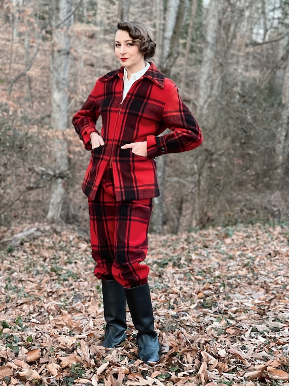 1940's Soo Woolen Mills Red and Black Plaid Wool … - image 3