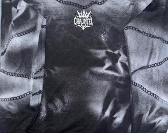 White Fabric Dye Black Cotton Sweatshirt Embroidered Crown & Rhinestone Detail