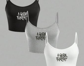 A Global Threat- Embroidered Cami Crop Top- Minimal Streetwear Tank Fit Skinny Womenswear Embroidery Breathable